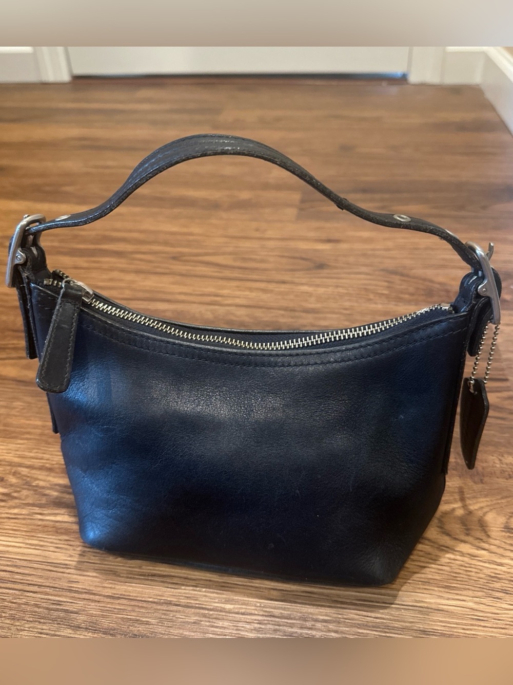 Vintage COACH Black Leather Demi Baguette Bag 9844